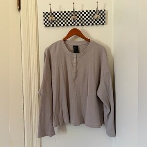 Long Sleeve Henley Top in Light Taupe